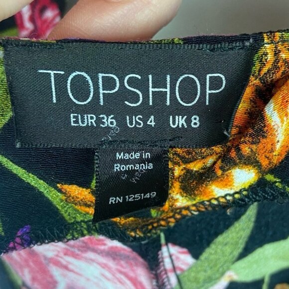 Topshop Tulip Print Tea Dress Open Back Mini Size 4 Floral Flutter Sleeve Boho - Picture 6 of 11